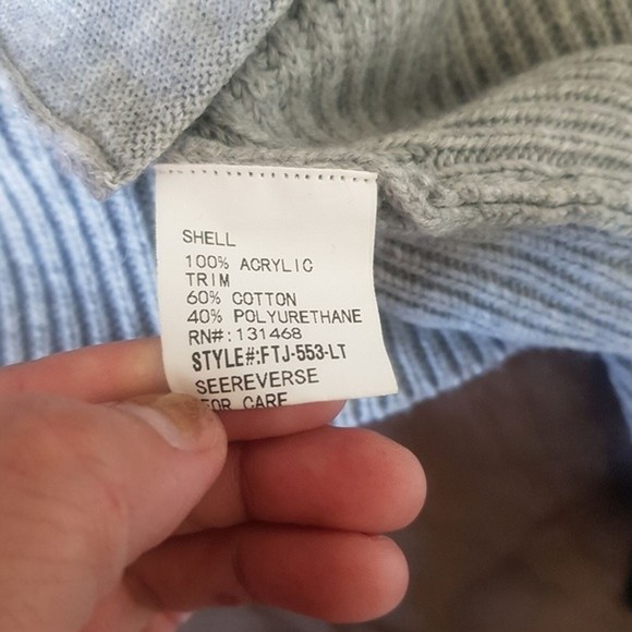 Fate Grey Cardigan Open Sweater Size Small Black line Panel Duster Thick Ribbed - Picture 8 of 12